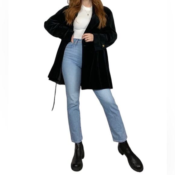 Vintage 70s Black Faux Velvet Oversized Large Peacoat Style Winter Jacket Coat - Picture 6 of 11